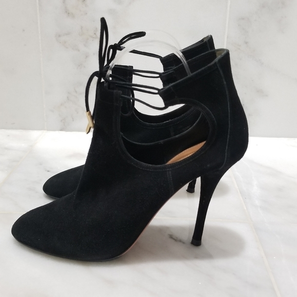 Aquazzura Babe Suede Booties Black 39.5 Ankle Wrap - Picture 3 of 16